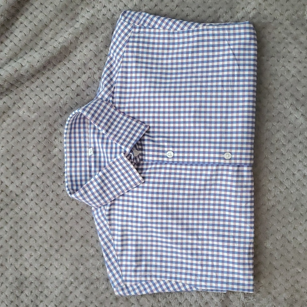 State & Liberty men's long sleeve dress shirt, L, red white blue gingham pattern